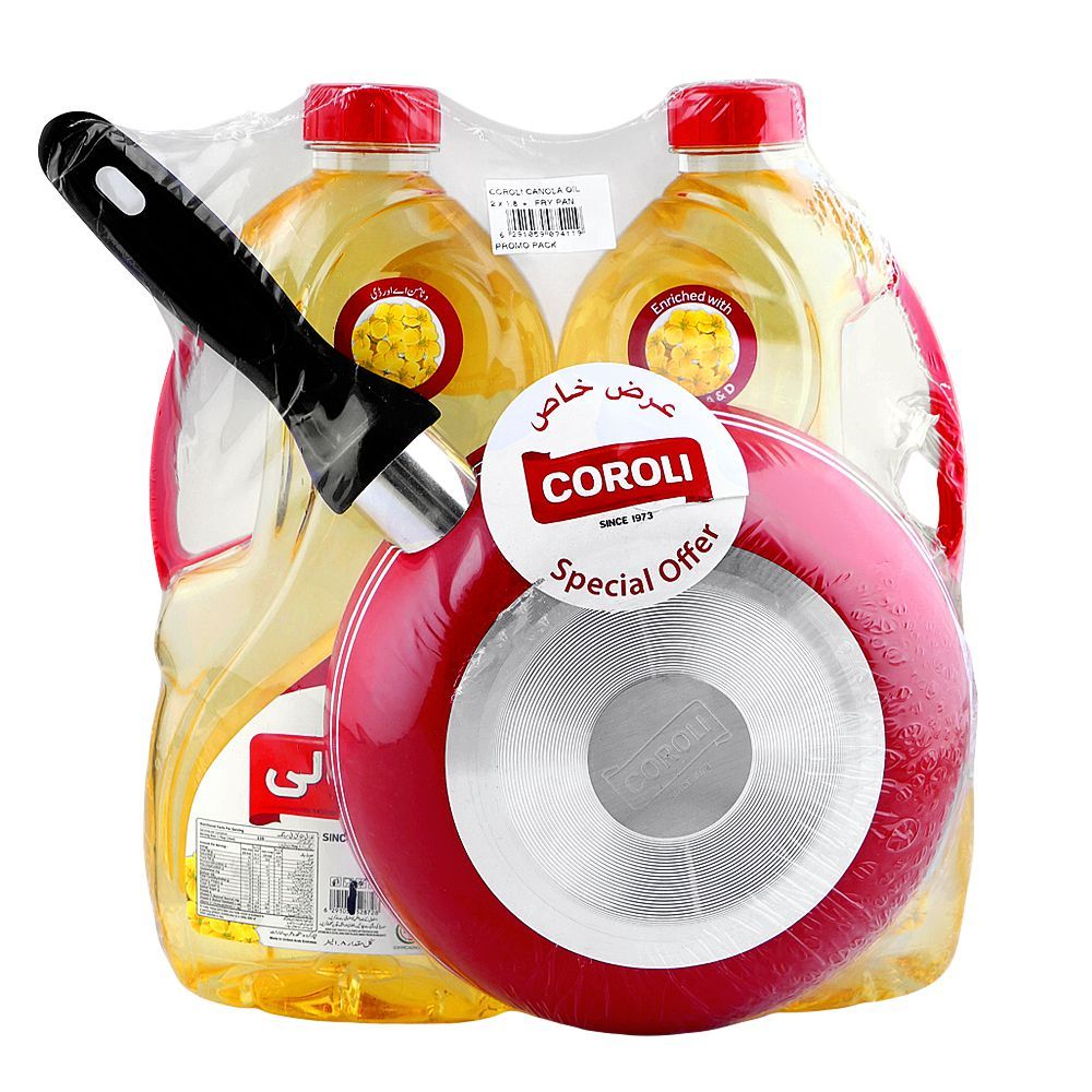 Coroli Pure Canola Cooking Oil with Free Fry Pan, 1.8 Liter Each, 2-Pack